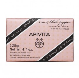 Apivita Natural Soap with Rose & Black Pepper, Σαπούνι με Τριαντάφυλλο & Μαύρο Πιπέρι 125gr