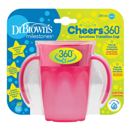Dr. Browns Κύπελλο 360ᵒ με λαβές 6m+ 200ml Χρώμα Ροζ, 1τμχ