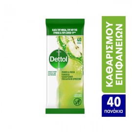 Dettol Power & Fresh Πανάκια Καθαρισμού Πολλαπλών Χρήσεων Refreshing Green Apple 40 μεγάλα πανάκια