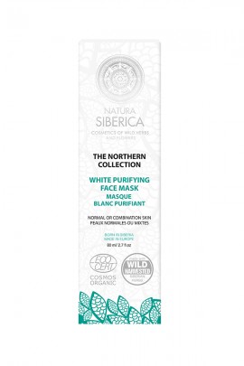 Natura Siberica Northern Collection White Purifying Face Mask , Λευκή μάσκα καθαρισμού προσώπου , για καθαρή και λαμπερή επιδερμίδα , κατάλληλο για κανονικές ή μικτές επιδερμίδες , για όλες τις ηλικίες , 80ml