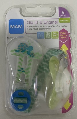 MAM Clip It & Original Πιπίλα Σιλικόνης 6m+ Χρώμα Πράσινο, 2τμχ