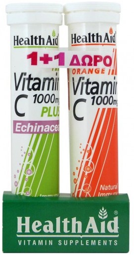 Health Aid Vitamin C Plus Echinacea 1000mg με Γεύση Λεμόνι 20tabs & ΔΩΡΟ Vitamin C 1000mg με Γεύση Πορτοκάλι 20tabs