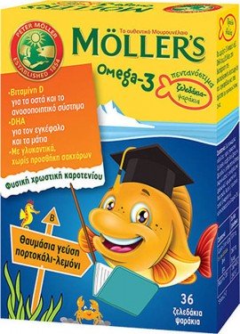 Mollers Omega-3 Kids Ζελεδάκια με Ω-3 Λιπαρά Οξέα  για Παιδιά με γεύση πορτοκάλι-λεμόνι 36gummies