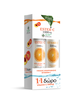 Power Health PROMO Ester C 1000mg Συμπλήρωμα Διατροφής για το Ανοσοποιητικό με Στέβια - ΔΩΡΟ Vitamin C 500mg με Γεύση Πορτοκάλι 20+20 Αναβράζοντα Δισκία
