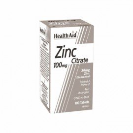Health Aid Zinc Citrate 100mg 100 Vegan Tabs