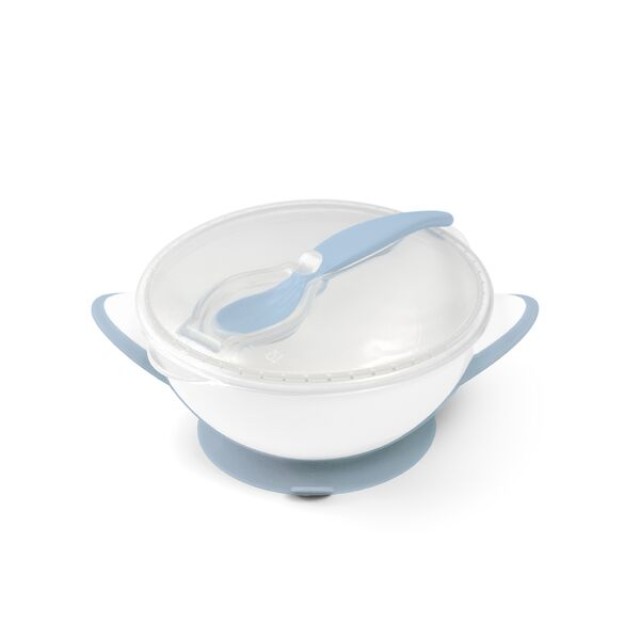 Babyono Suction Bowl With a Spoon 6m+ Χρώμα Λευκό-Μπλε 300ml, 2τμχ