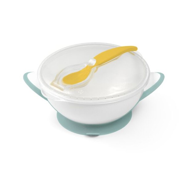 Babyono Suction Bowl With a Spoon 6m+ Χρώμα Λευκό-Πετρόλ 300ml, 2τμχ