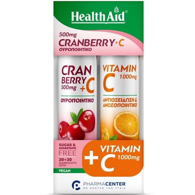 Health Aid Promo Cranberry 500mg + Vitamin C Γεύση Κράνμπερι 20 eff. tabs + Vitamin C 1000mg Γεύση Πορτοκάλι 20 eff. tabs