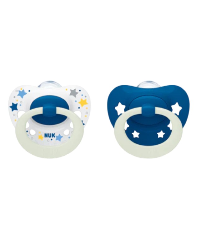 NUK Signature Night Πιπίλα Σιλικόνης 6-18m Χρώμα Μπλε-Λευκό, 2τμχ