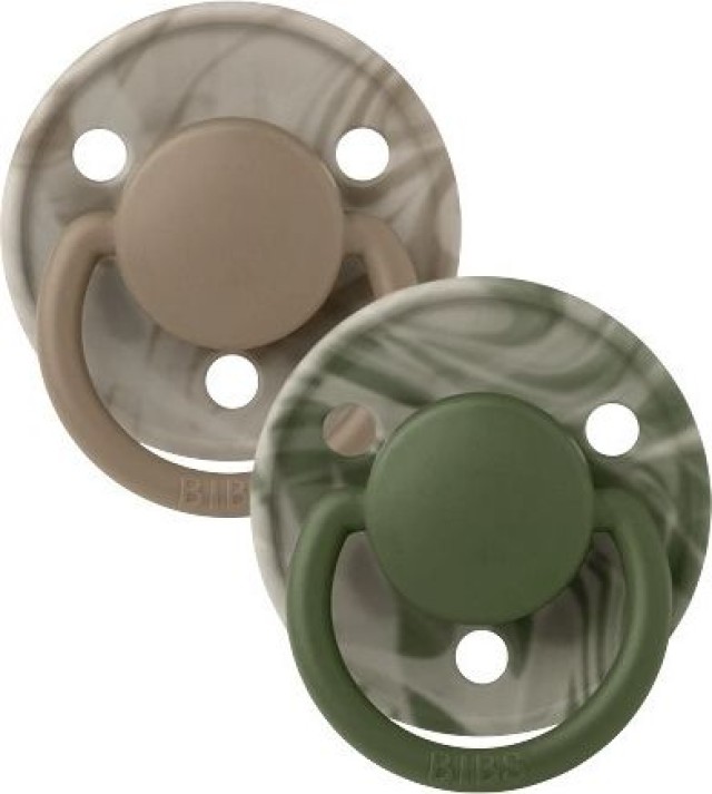 Bibs Πιπίλες Καουτσούκ De Lux Pacifier Round Natural Rubber Size 2 6m+ Χρώμα Καφέ-Πράσινο, 2τμχ