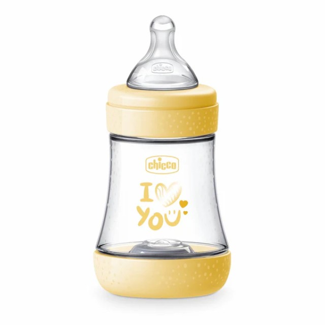 Chicco Μπιμπερό Πλαστικό Perfect 5 Anti-Colic 0m+ με θηλή σιλικόνης 150ml Χρώμα Κίτρινο, 1τμχ
