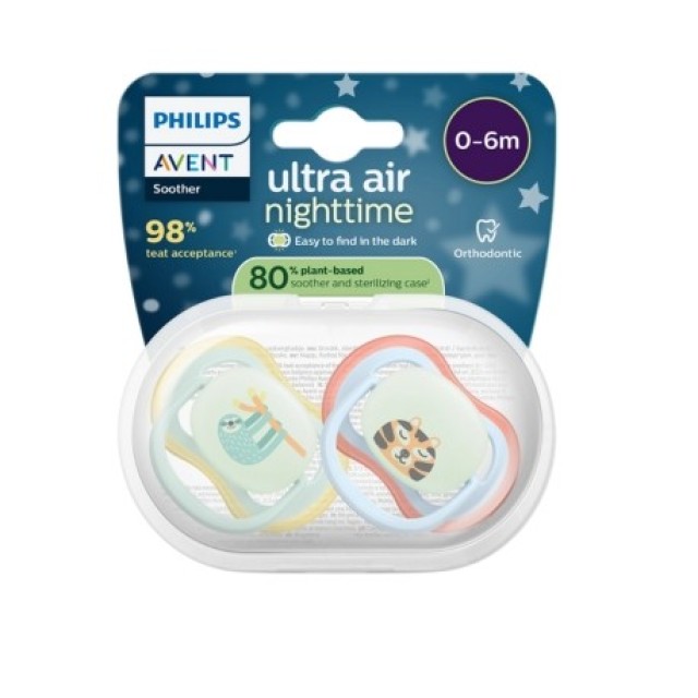 Avent Πιπίλα Σιλικόνης Ultra Air Nighttime 0-6m+ SCF376/24 Χρώμα Γαλάζιο-Μιντ, 2τμχ