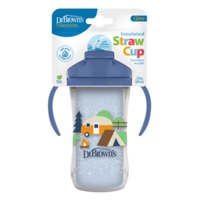 Dr. Browns Κύπελλο Θερμός με καλαμάκι 12m+ 300ml Χρώμα Μπλε, 1τμχ