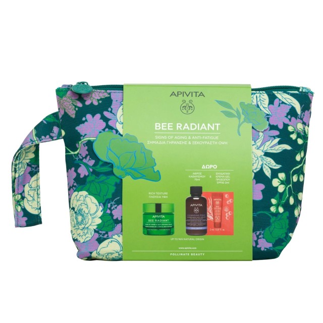 Apivita Promo Bee Radiant Κρέμα Πλούσιας Υφής 50ml & ΔΩΡΟ Αφρός Καθαρισμού - Πρόσωπο & Μάτια 75ml & Bee Sun Safe Ενυδατική Κρέμα-Gel Προσώπου SPF50 2ml
