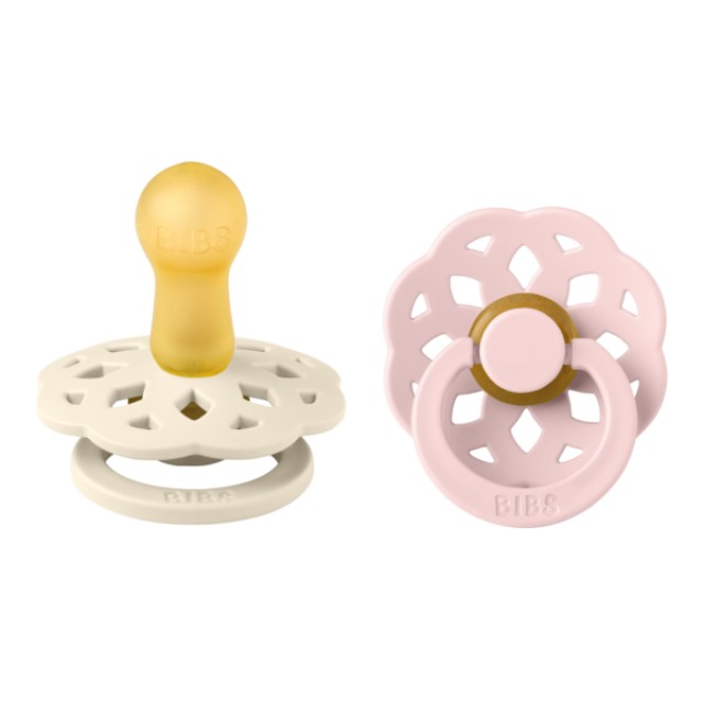 Bibs Πιπίλες Καουτσούκ Boheme Pacifier Round Natural Rubber Size 2 6m+ Χρώμα Κρεμ-Ροζ, 2τμχ