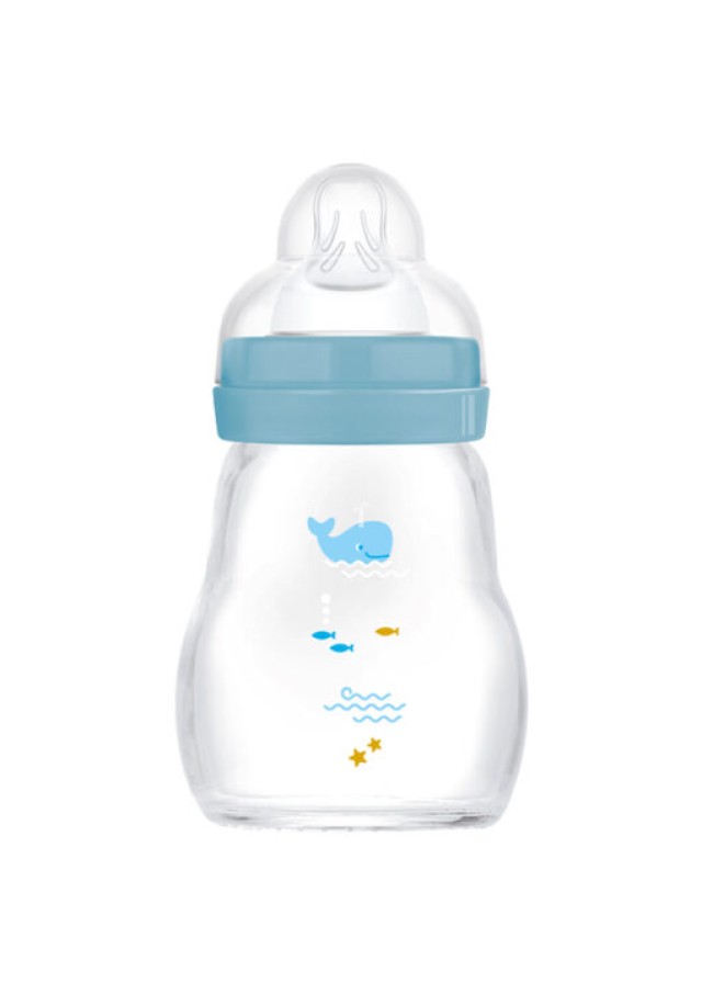 MAM Μπιμπερό Γυάλινο Feel Good 0m+ 170ml Χρώμα Μπλε, 1τμχ
