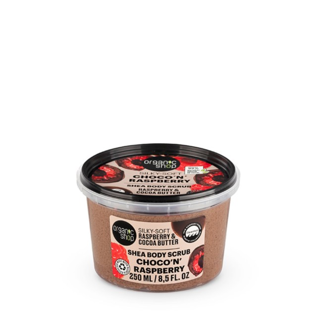 Natura Siberica Organic Shop Scrub Σώματος Choco’n’Raspberry με Βατόμουρο & Βούτυρο Κακάο για Απαλή και Ενυδατωμένη Επιδερμίδα, 250ml