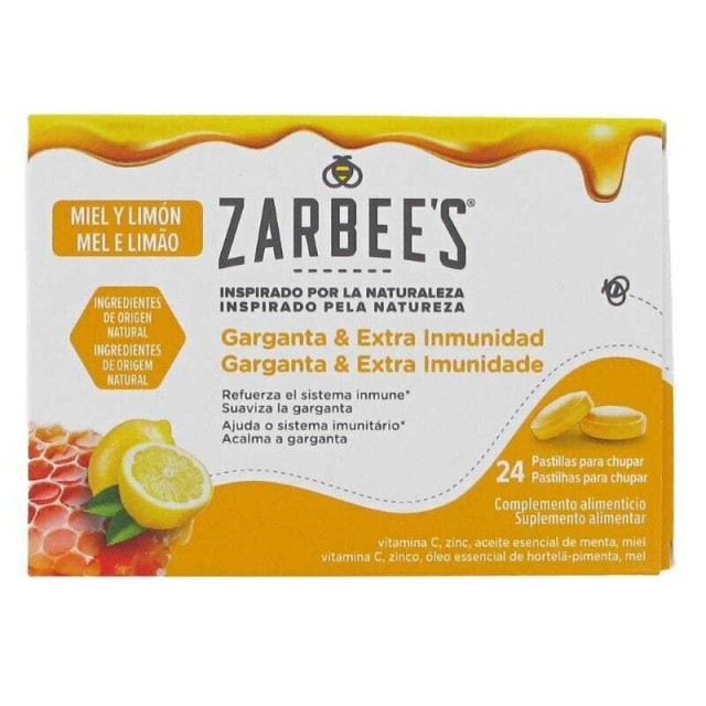 Zarbees Παστίλιες για Πονόλαιμο & Ενίσχυση Ανοσοποιητικού 6ετών+ με γεύση Μέλι και Λεμόνι, 24 Παστίλιες