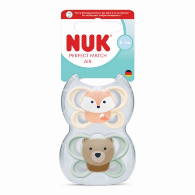 NUK Perfect Match Air Πιπίλα Σιλικόνης 0-2m Χρώμα Κρεμ-Φυστικί, 2τμχ