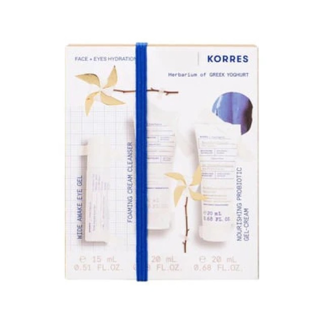 Korres Set Greek Yoghurt Wide Awake Eye Gel 15ml & Foaming Cream Cleanser 20ml & Nourishing Probiotic Gel-Cream 20ml