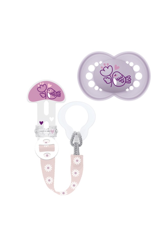 MAM Clip It & Original Πιπίλα Σιλικόνης 6-16m Χρώμα Λιλά, 2τμχ
