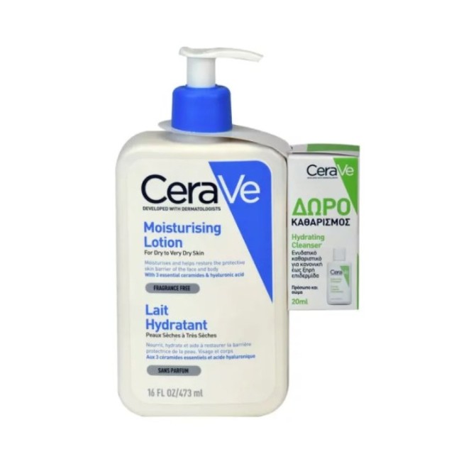 CeraVe Promo Moisturising Lotion, Ενυδατικό Γαλάκτωμα για Ξηρό - Πολύ Ξηρό Δέρμα 473ml + ΔΩΡΟ Hydrating Cleanser 20ml