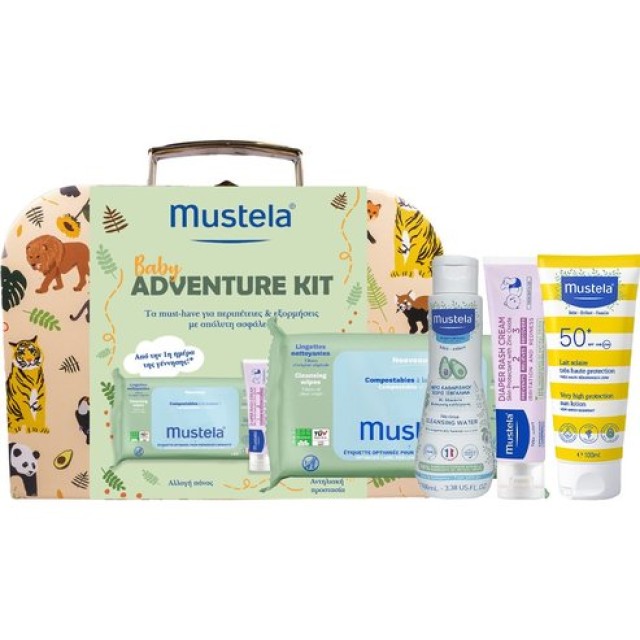 Mustela Baby Adventure Kit with Cleansing Wipes, 60 τμχ & Diaper Rash Cream, 50ml & Sun Lotion SPF 50+, 40ml & No Rinse Cleansing Water 100ml