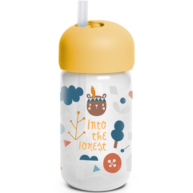 Suavinex Παγούρι Forest με Καλαμάκι Σιλικόνης 18m+ 340ml Χρώμα Κίτρινο, 1τμχ
