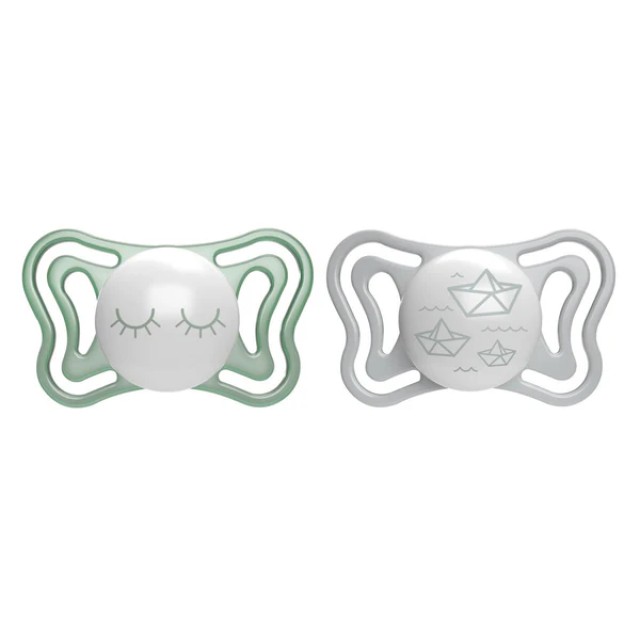 Chicco Physio Forma Night Πιπίλα Σιλικόνης 16-36m Χρώμα Μέντα-Γκρι, 2τμχ