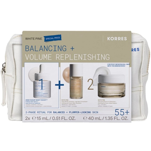 Korres Promo Greek Yoghurt Smart Probiotic Super Serum 15ml & White Pine Cream & Age Spot Concentrate Serum 15ml & Korres White Pine Volumizing Moisturizer Day Cream 40ml & Δώρο Νεσεσέρ