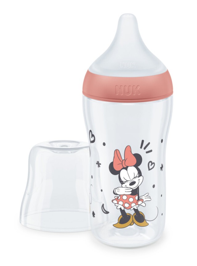 NUK Mickey Mouse Perfect Match Μπιμπερό Πλαστικό 3m+ με Δείκτη Ελέγχου Θερμοκρασίας με θηλή σιλικόνης Mεσαίας Οπής 260ml Χρώμα Σομόν, 1τμχ