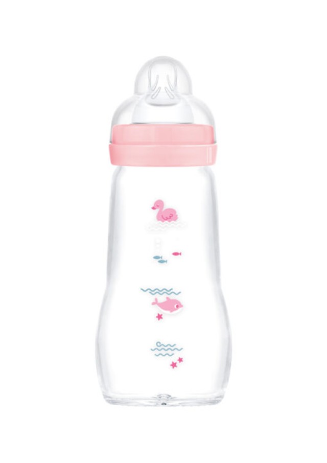 MAM Μπιμπερό Γυάλινο Feel Good 2m+ 260ml Χρώμα Ροζ, 1τμχ