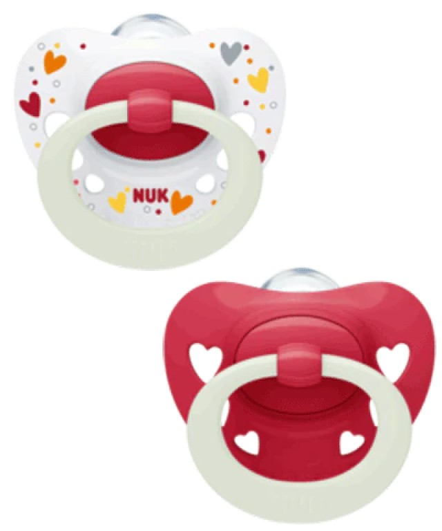 NUK Signature Night Πιπίλα Σιλικόνης 6-18m Χρώμα Κόκκινο-Λευκό, 2τμχ