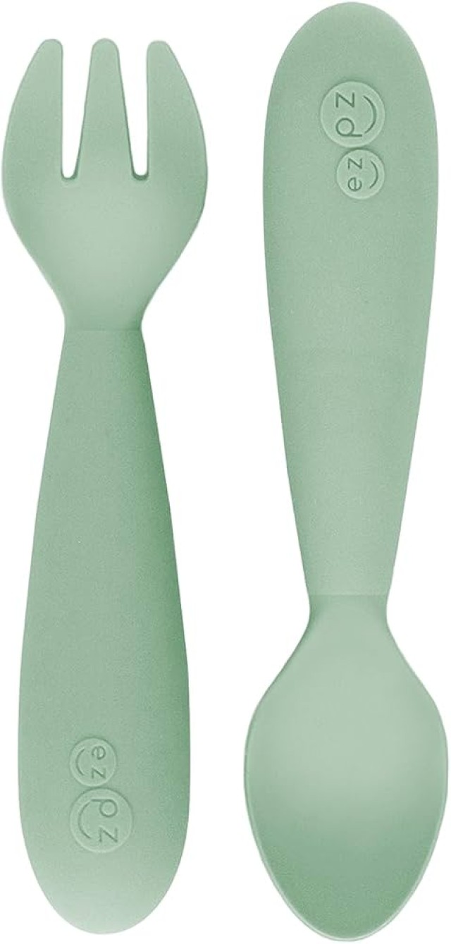 Ezpz Εκπαιδευτικό κουτάλι και πιρούνι 12m+ Mini Utensils, Χρώμα Χακί