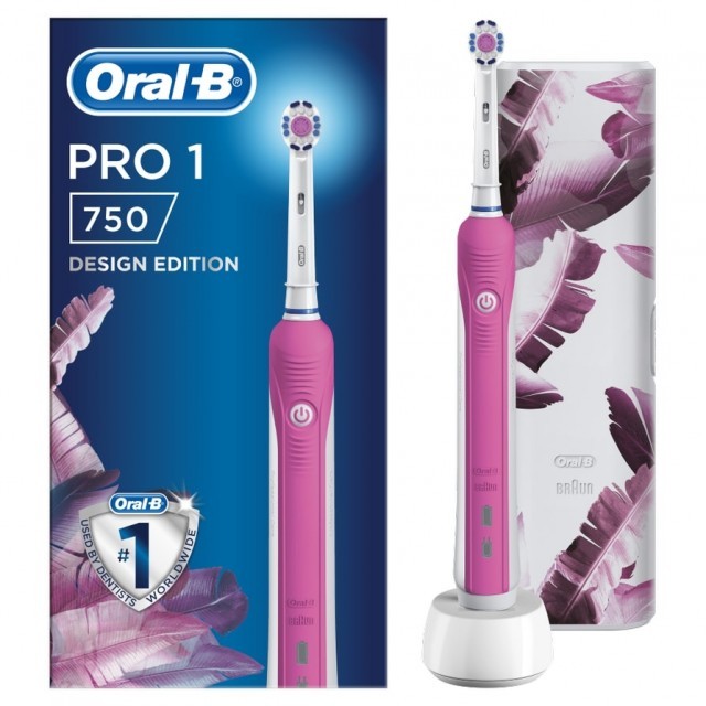 Oral-B Επαναφορτιζόμενη Ηλεκτρική Οδοντόβουρτσα Pro 1 750 Pink Design Edition & Θήκη Ταξιδιού, 1τεμ.