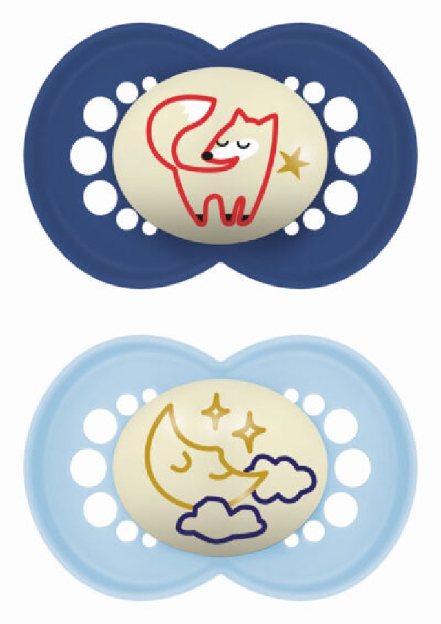 MAM Πιπίλα Σιλικόνης Original Night 6-16m Χρώμα Μπλε-Γαλάζιο, 2τμχ