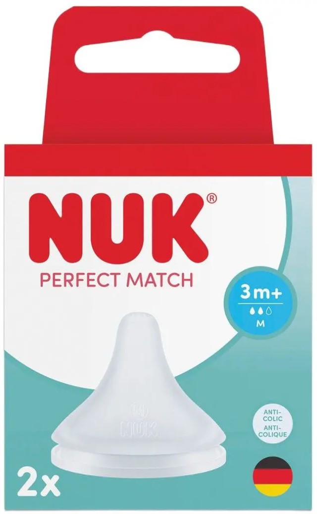 NUK Perfect Match Θηλή Μαλακής Σιλικόνης 3m+ Μεσαίας Οπής, 2τμχ