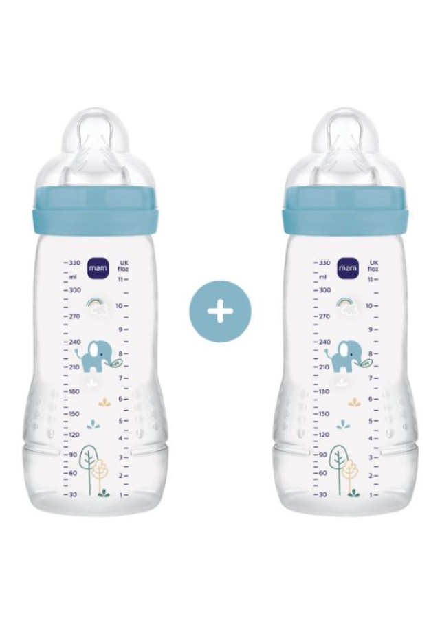 MAM Σετ 2 Μπιμπερό Easy Active™ Baby Bottle 4m+ 330ml Χρώμα Μπλε, 2τμχ