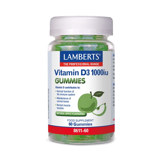 Lamberts Vitamin D3 1000iu με Φυσική Γεύση Μήλου, 60 Ζελεδάκια