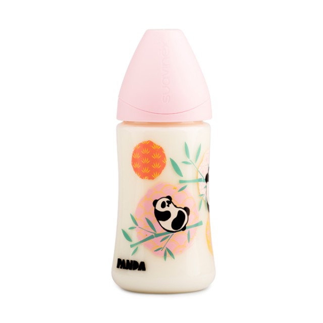 Suavinex Μπιμπερό με φαρδύ στόμιο και ανατομική θηλή 0-6m 270ml Χρώμα Ροζ Panda, 1τμχ