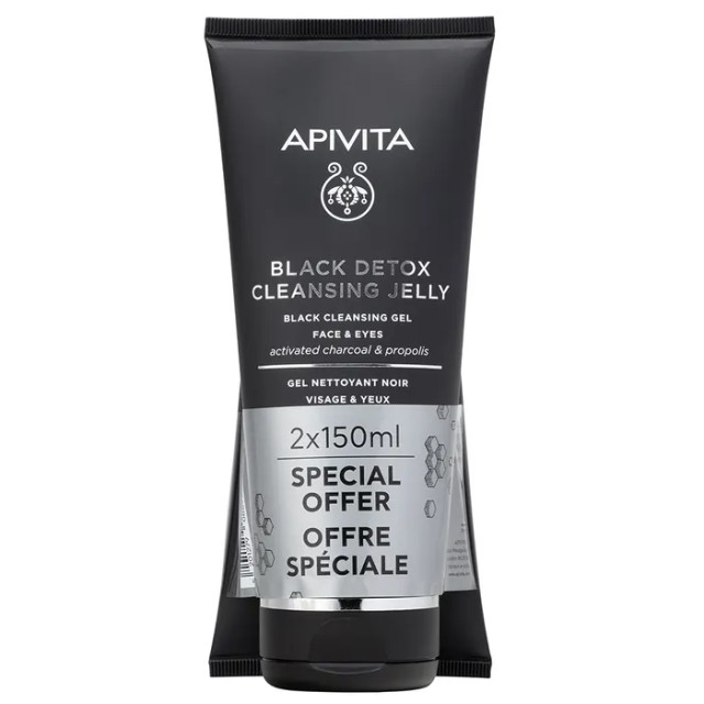 Apivita Special Offer Black Detox Μαύρο Gel Καθαρισμού – Πρόσωπο & Μάτια με Πρόπολη & Ενεργό Άνθρακα 2x150ml