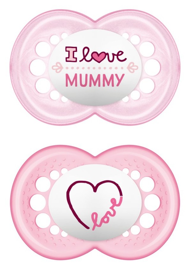 MΑΜ Πιπίλα Σιλικόνης Ι Love Mummy & Daddy 16m+ Χρώμα Ροζ, 2τμχ