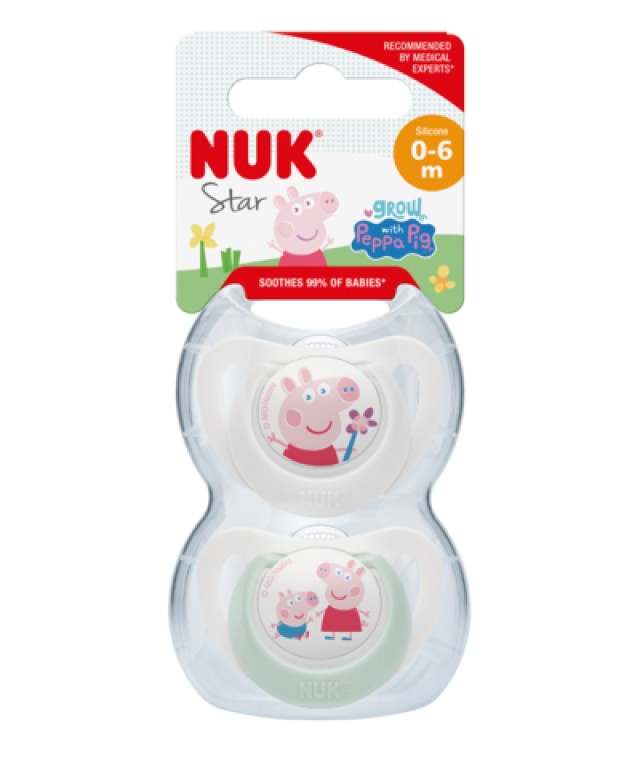 NUK Star Peppa Pig Πιπίλα σιλικόνης 0-6m Χρώμα Λευκό, 2τμχ