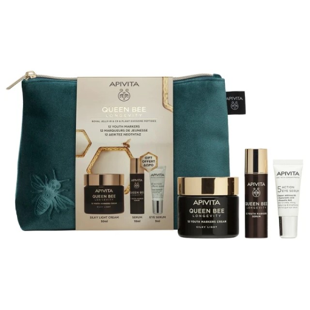 Apivita Promo Queen Bee Longevity Ελαφριά Μεταξένια Κρέμα 50ml & Ορός 10ml & 5 Action Eye Serum 5ml
