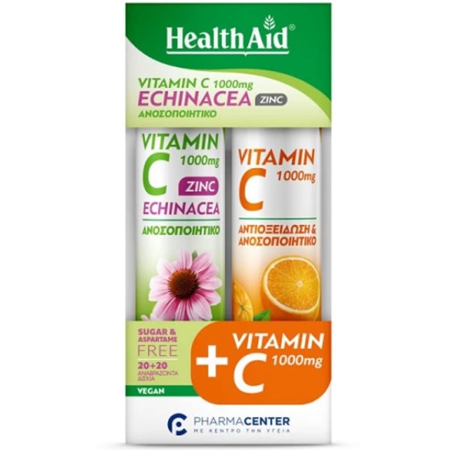Health Aid Promo Vitamin C 1000mg plus Echinacea + Zinc Γεύση Lime 20 eff. tabs + Vitamin C 1000mg Γεύση Πορτοκάλι 20 eff. tabs