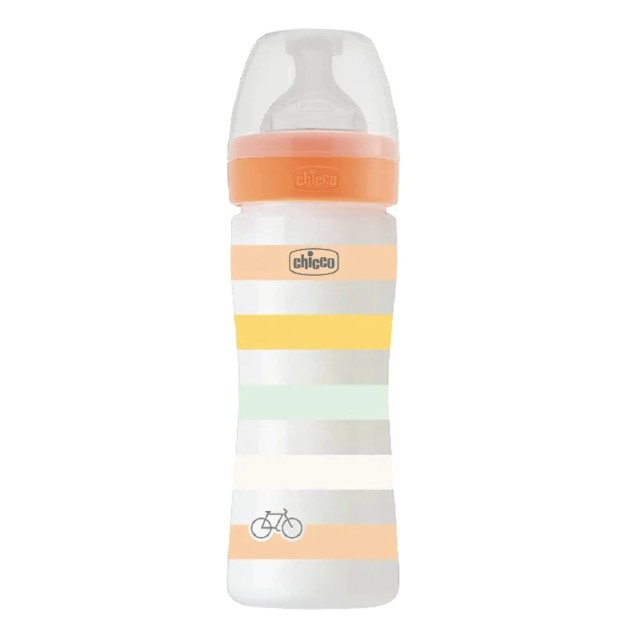 Chicco Μπιμπερό Πλαστικό Well Being 2m+ Χρώμα Πορτοκαλί 250ml, 1τμχ