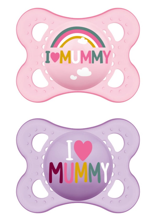 MAM Πιπίλα I Love Mummy & Daddy Σιλικόνης 2-6m Χρώμα Ροζ-Μωβ, 2τμχ