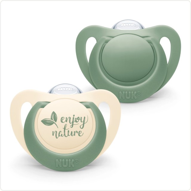 NUK For Nature Πιπίλα Σιλικόνης 0-6m Χρώμα Μπεζ-Πράσινο, 2τμχ