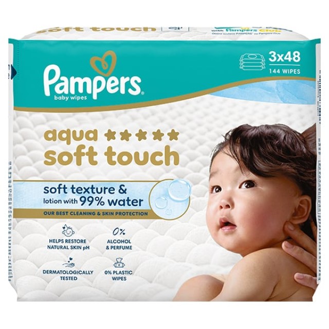Pampers Aqua Soft Touch 2+1 ΔΩΡΟ 144 Μωρομάντηλα