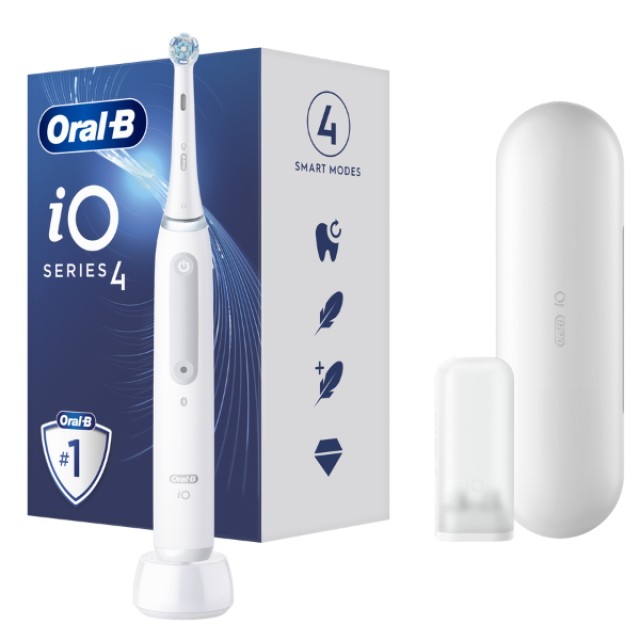 Oral-B iO Series 4 Επαναφορτιζόμενη Ηλεκτρική Οδοντόβουρτσα & Θήκη Ταξιδιού, Χρώμα Λευκό